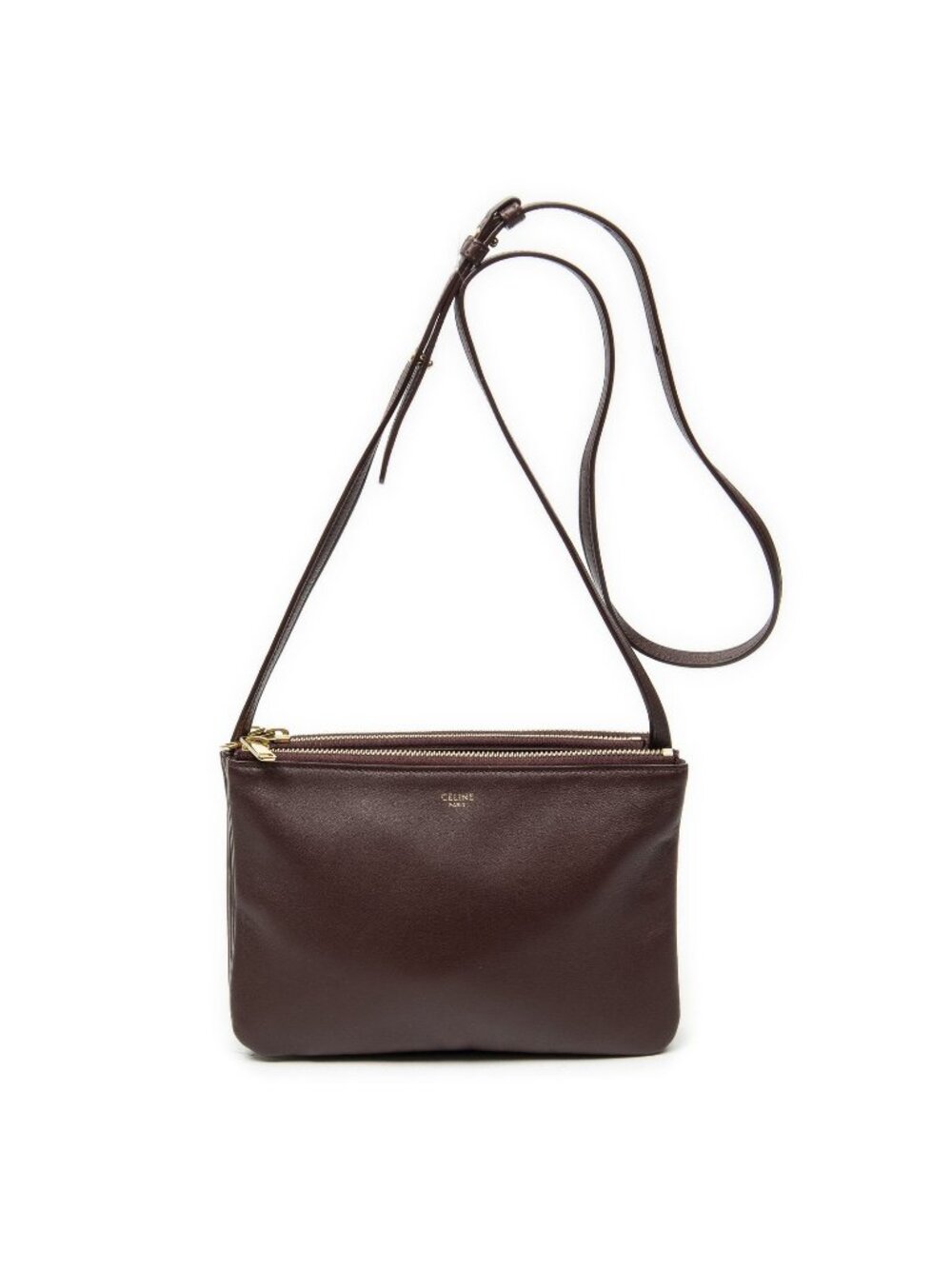 Celine Small Trio Crossbody Burgundy Calfskin Leather